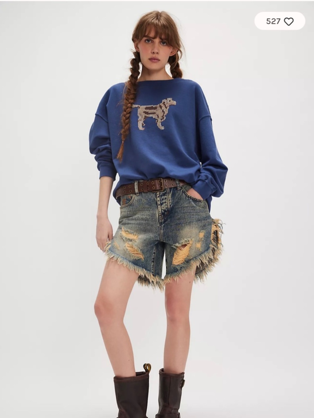 Ragabond X Free People Best Friend Cross Stitch Sweatshirt   Blue Size Small